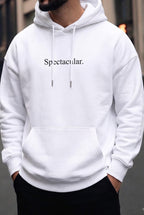 Erkek Kırık Beyaz Krem Ekru Spectacular Baskılı 3 iplik Şardonlu Kapüşonlu Kanguru Cepli Oversize Salaş Hoodie Sweatshirt