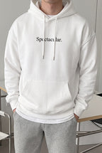 Erkek Kırık Beyaz Krem Ekru Spectacular Baskılı 3 iplik Şardonlu Kapüşonlu Kanguru Cepli Oversize Salaş Hoodie Sweatshirt