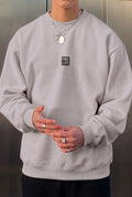 Erkek Koyu Gri Free Life Baskılı Kalın Soft 3 İplik içi Şardonlu 0 Sıfır Yaka Oversize Salaş Sweatshirt