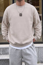 Erkek Koyu Gri Free Life Baskılı Kalın Soft 3 İplik içi Şardonlu 0 Sıfır Yaka Oversize Salaş Sweatshirt