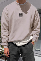 Erkek Koyu Gri Free Life Baskılı Kalın Soft 3 İplik içi Şardonlu 0 Sıfır Yaka Oversize Salaş Sweatshirt