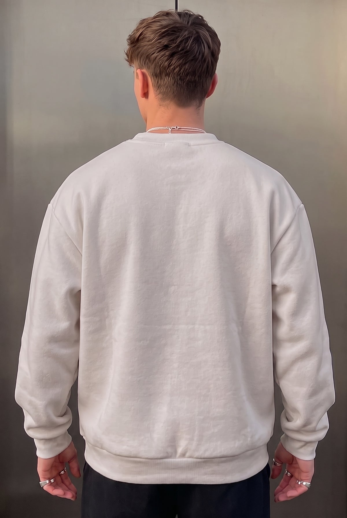 Erkek Koyu Gri Free Life Baskılı Kalın Soft 3 İplik içi Şardonlu 0 Sıfır Yaka Oversize Salaş Sweatshirt