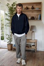 Erkek Lacivert Balıkçı Yaka 3 Iplik Içi Polarlı Şardonlu Oversize Sweatshirt