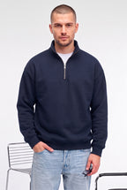 Erkek Lacivert Balıkçı Yaka 3 Iplik Içi Polarlı Şardonlu Oversize Sweatshirt