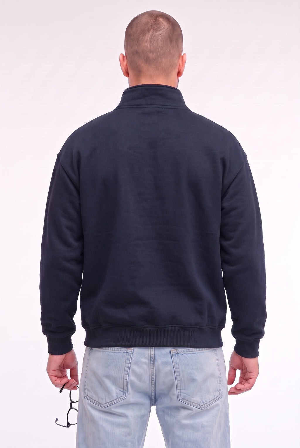 Erkek Lacivert Balıkçı Yaka 3 Iplik Içi Polarlı Şardonlu Oversize Sweatshirt