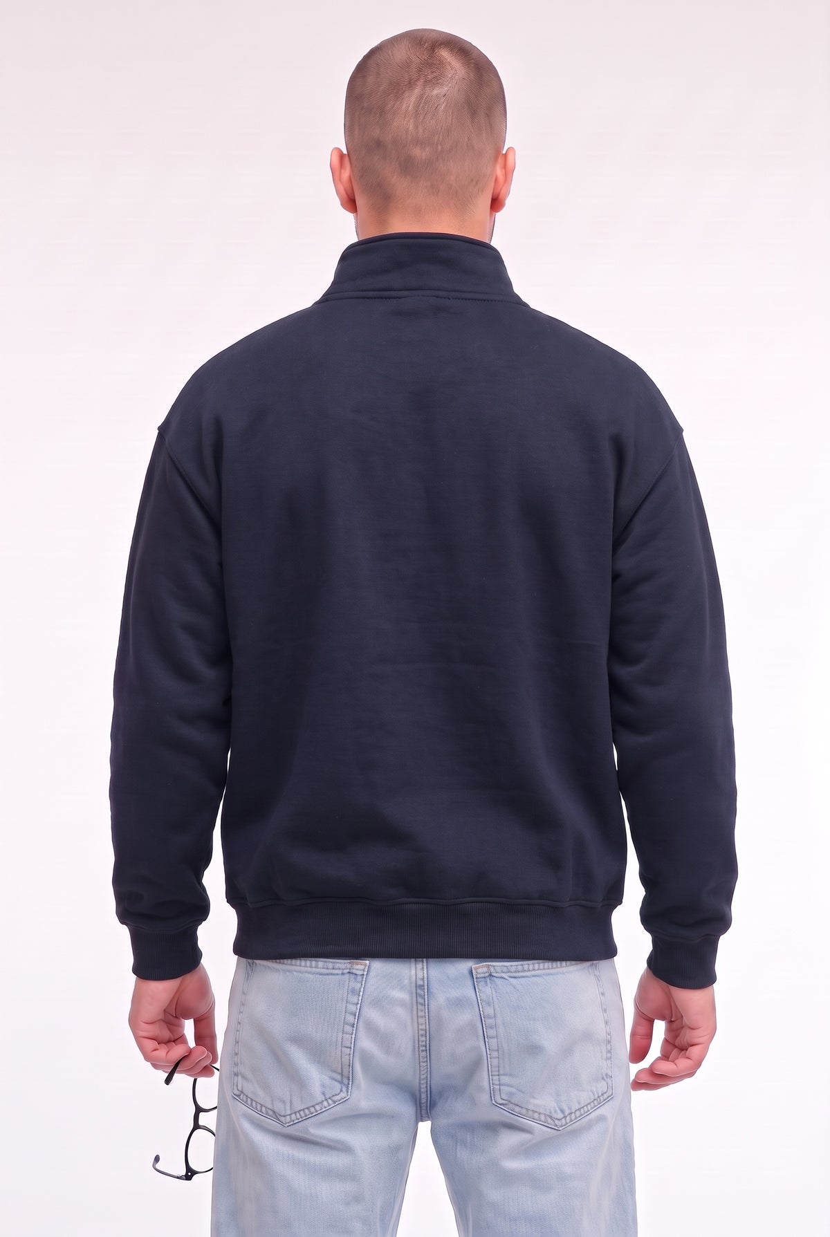 Erkek Lacivert Balıkçı Yaka 3 Iplik Içi Polarlı Şardonlu Oversize Sweatshirt