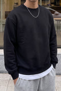 Erkek Lacivert Basic 0 Sıfır Yaka Baskısız Düz Oversize Salaş Bol Kesim Polar Sweatshirt