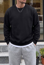 Erkek Lacivert Basic 0 Sıfır Yaka Baskısız Düz Oversize Salaş Bol Kesim Polar Sweatshirt