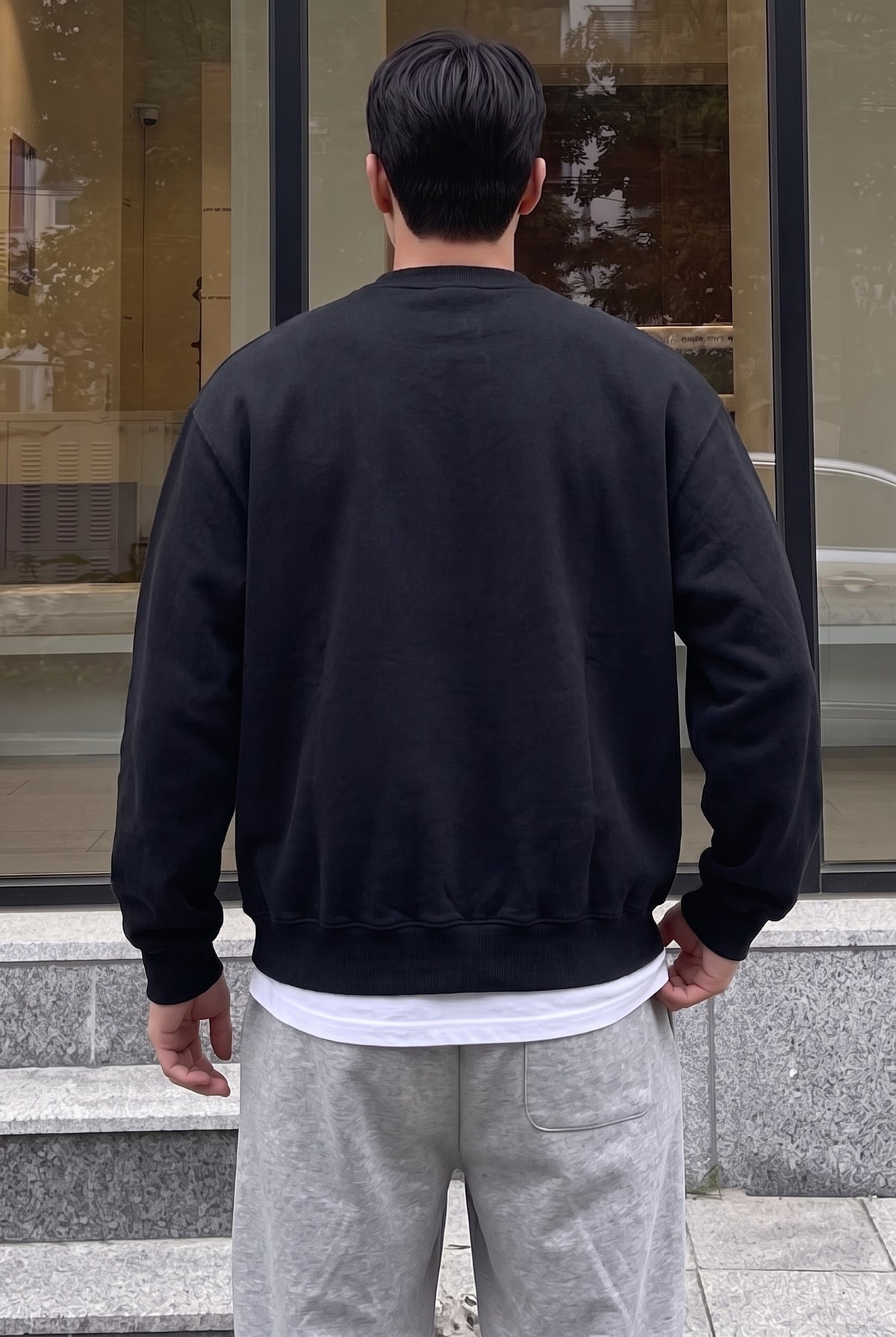 Erkek Lacivert Basic 0 Sıfır Yaka Baskısız Düz Oversize Salaş Bol Kesim Polar Sweatshirt