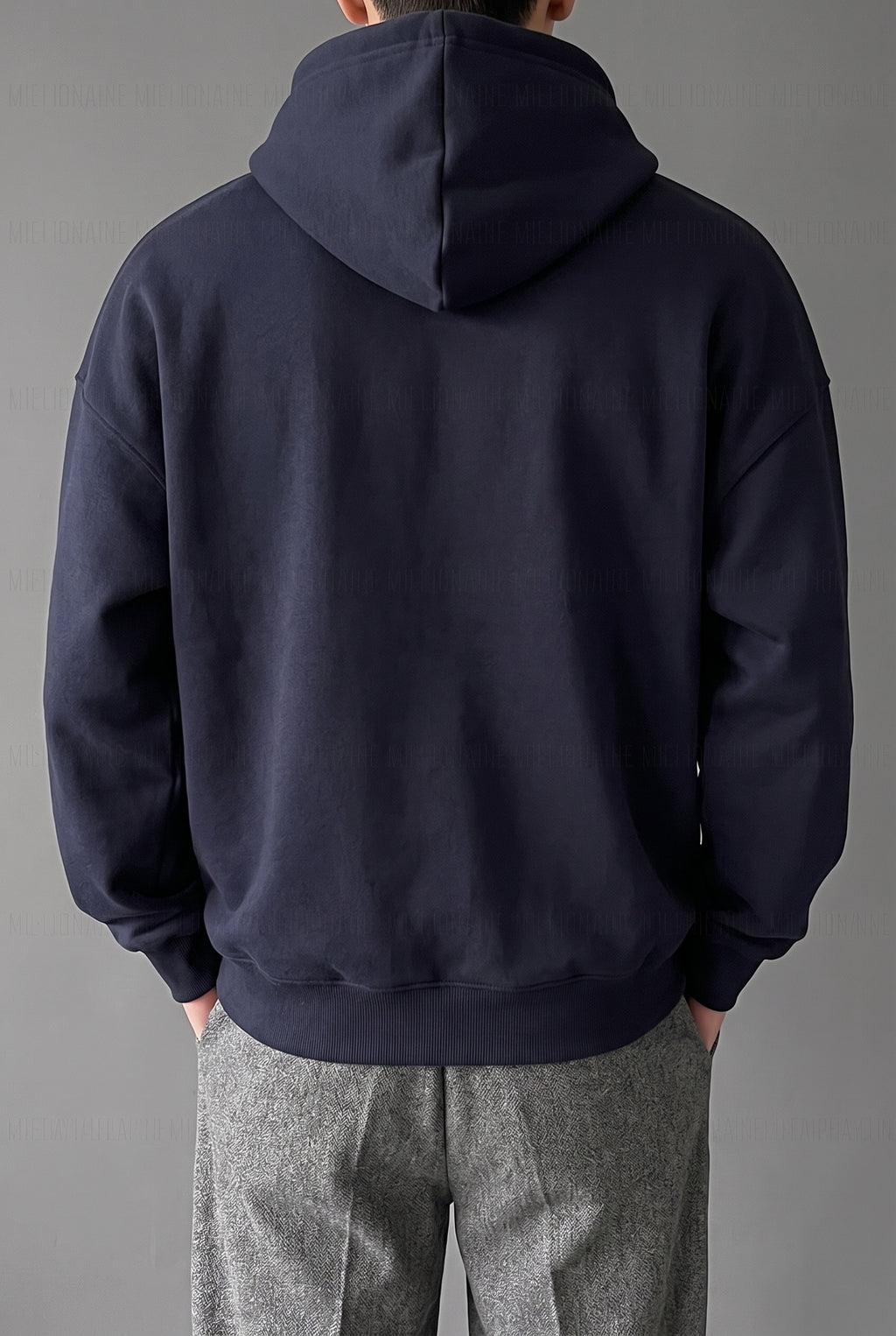 Erkek Lacivert Düz Kapüşonlu Oversize 3 iplik Şardonlu Salaş Bol Kesim Hoodie Sweatshirt
