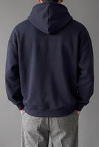 Erkek Lacivert Düz Kapüşonlu Oversize 3 iplik Şardonlu Salaş Bol Kesim Hoodie Sweatshirt
