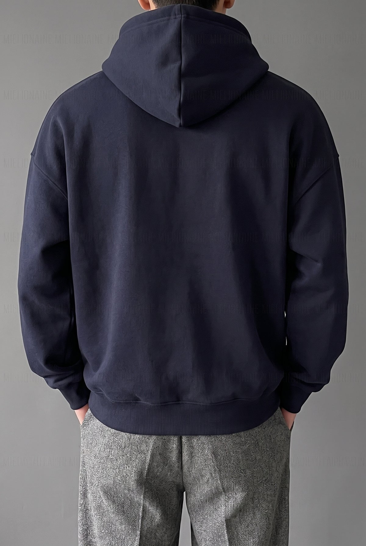 Erkek Lacivert Düz Kapüşonlu Oversize 3 iplik Şardonlu Salaş Bol Kesim Hoodie Sweatshirt