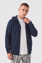 Erkek Lacivert Kapüşonlu Fermuarlı 3 Üç İplik Polar Kanguru Oversize Sweatshirt Zip Up Hoodie