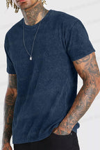 Erkek Lacivert Regular Asit Yıkamalı Eskitme Efektli Boyalı T-Shirt