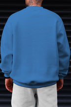 Erkek Mavi Basic 0 Sıfır Yaka Baskısız Düz Oversize Salaş Bol Kesim Polar Sweatshirt