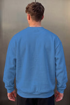 Erkek Mavi Basic 0 Sıfır Yaka Baskısız Düz Oversize Salaş Bol Kesim Polar Sweatshirt