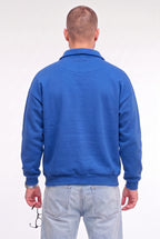 Erkek Mavi Yarım Fermuar Polo Yaka 3 İplik İçi Polarlı Şardonlu Oversize Sweatshirt
