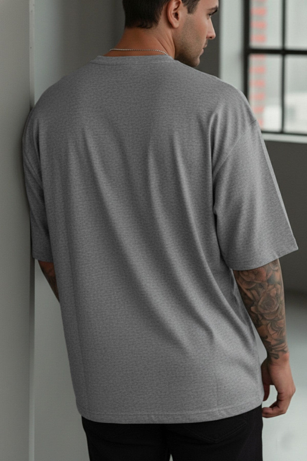 Erkek Melanj Gri Free Life Bisiklet Yaka Oversize Salas T-Shirt