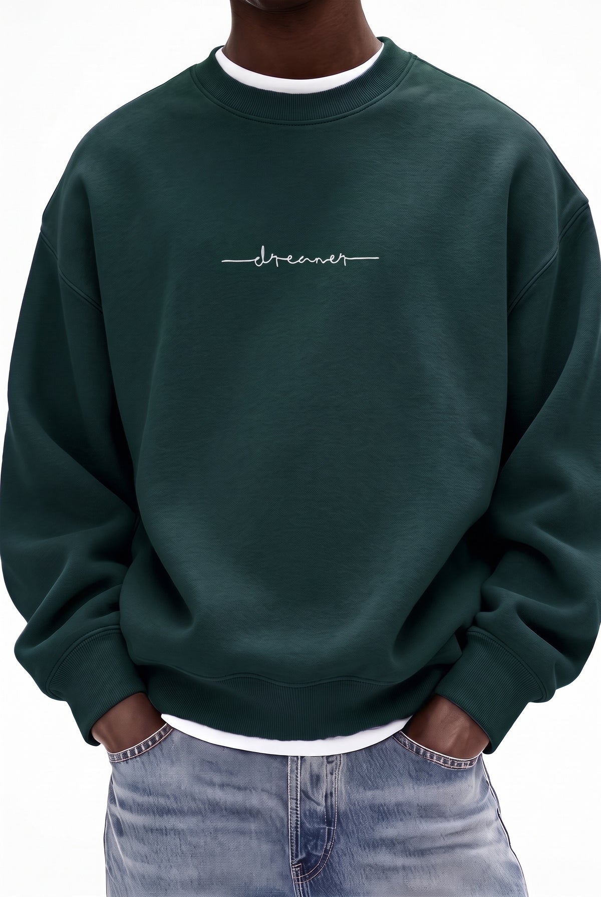 Erkek Nefti Dreamer Baskılı 0 Sıfır Yaka Oversize Salaş Bol Kesim Polar Sweatshirt