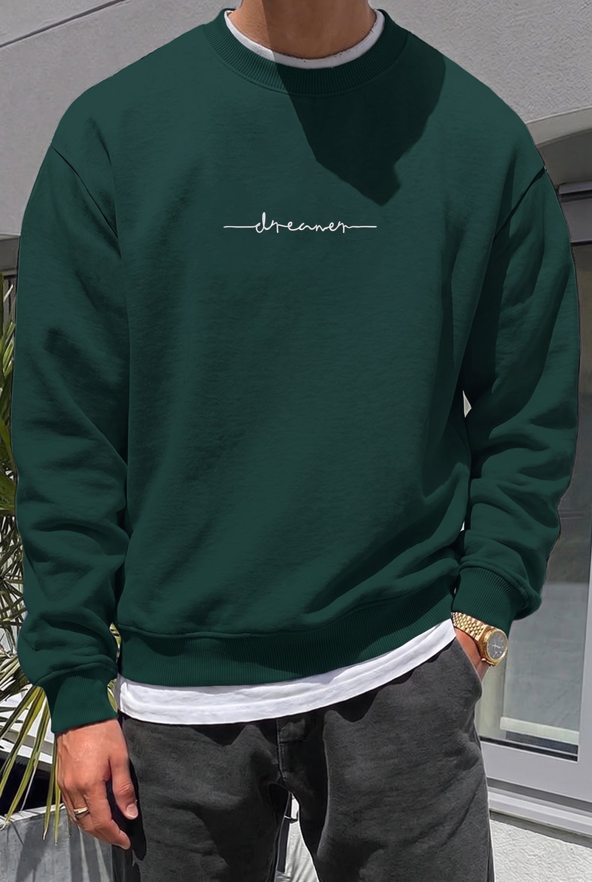 Erkek Nefti Dreamer Baskılı 0 Sıfır Yaka Oversize Salaş Bol Kesim Polar Sweatshirt