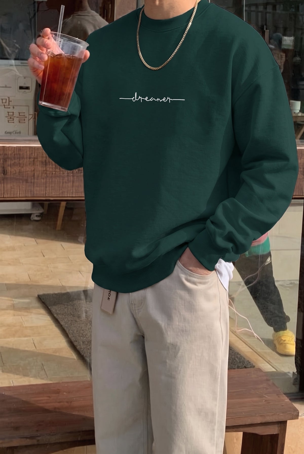 Erkek Nefti Dreamer Baskılı 0 Sıfır Yaka Oversize Salaş Bol Kesim Polar Sweatshirt