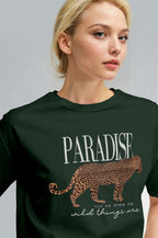 Kadın Nefti Paradise Leopar Kadın Kısa Kol Relax Fit Rahat Kesim Regular T-shirt