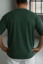 Erkek Nefti Yeşil Geyik Baskılı Oversize Fit Bol Geniş Kalıp Salaş Kesim T-shirt