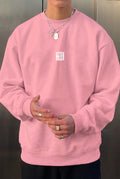 Erkek Pembe Free Life Baskılı Kalın Soft 3 İplik içi Şardonlu 0 Sıfır Yaka Oversize Salaş Sweatshirt