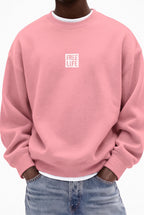 Erkek Pembe Free Life Baskılı Kalın Soft 3 İplik içi Şardonlu 0 Sıfır Yaka Oversize Salaş Sweatshirt