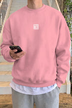 Erkek Pembe Free Life Baskılı Kalın Soft 3 İplik içi Şardonlu 0 Sıfır Yaka Oversize Salaş Sweatshirt