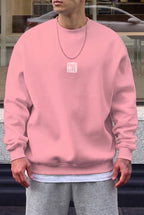 Erkek Pembe Free Life Baskılı Kalın Soft 3 İplik içi Şardonlu 0 Sıfır Yaka Oversize Salaş Sweatshirt