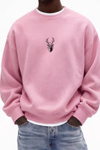 Erkek Pembe Geyik Soft 3 İplik içi Şardonlu 0 Sıfır Yaka Oversize Salaş Sweatshirt