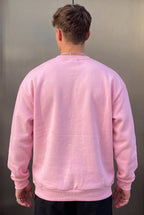 Erkek Pembe Geyik Soft 3 İplik içi Şardonlu 0 Sıfır Yaka Oversize Salaş Sweatshirt