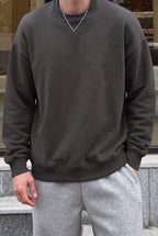 Erkek Petrol Füme Basic 0 Sıfır Yaka Baskısız Düz Oversize Salaş Bol Kesim Polar Sweatshirt