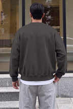 Erkek Petrol Füme Basic 0 Sıfır Yaka Baskısız Düz Oversize Salaş Bol Kesim Polar Sweatshirt