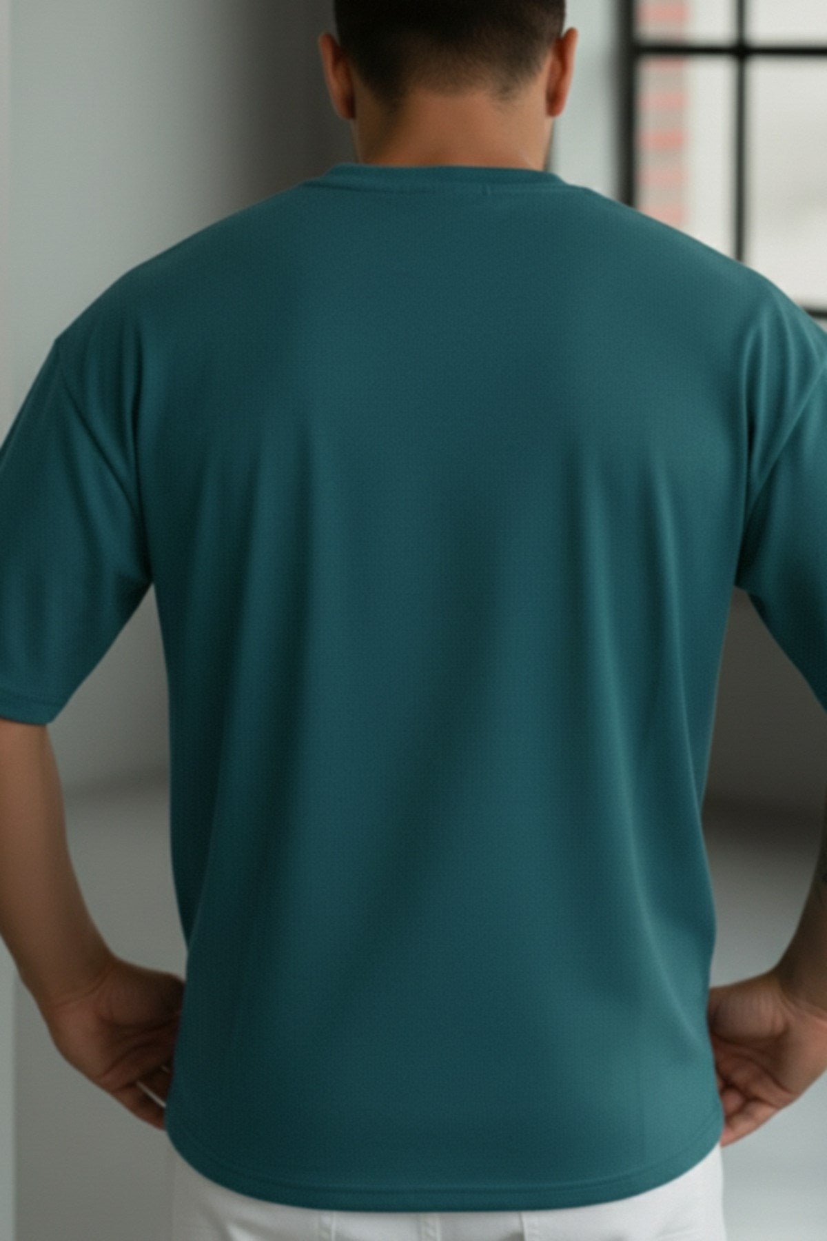 Erkek Petrol Yeşil Geyik Baskılı Oversize Fit Bol Geniş Kalıp Salaş Kesim T-shirt