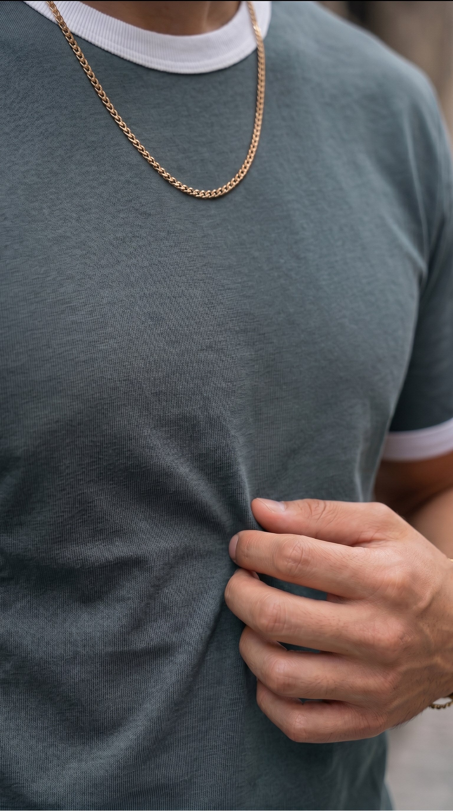 Erkek Petrol Yeşili Renkli Tişört Bisiklet Yaka Kol Garnili Regular T-shirt