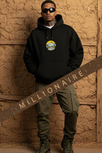 Erkek Siyah Adventure 3 iplik Şardonlu Kapüşonlu Kanguru Cepli Oversize Salaş Hoodie Sweatshirt