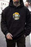 Erkek Siyah Adventure 3 iplik Şardonlu Kapüşonlu Kanguru Cepli Oversize Salaş Hoodie Sweatshirt