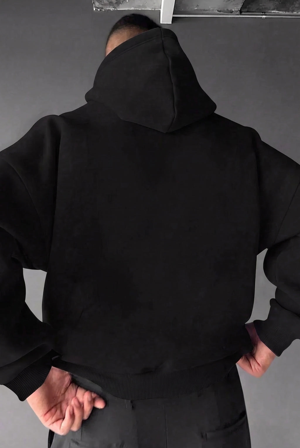 Erkek Siyah Adventure 3 iplik Şardonlu Kapüşonlu Kanguru Cepli Oversize Salaş Hoodie Sweatshirt