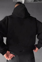 Erkek Siyah Adventure 3 iplik Şardonlu Kapüşonlu Kanguru Cepli Oversize Salaş Hoodie Sweatshirt