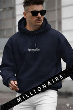 Erkek Lacivert Spectacular Kapüşonlu Oversize 3 iplik Kanguru Cep Şardonlu Salaş Hoodie Sweatshirt