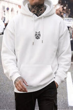 Erkek Siyah Alpha Wolf Kapüşonlu Oversize 3 iplik Şardonlu Salaş Bol Kesim Hoodie Sweatshirt