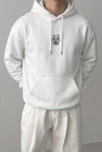 Erkek Siyah Alpha Wolf Kapüşonlu Oversize 3 iplik Şardonlu Salaş Bol Kesim Hoodie Sweatshirt