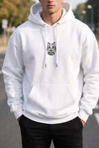 Erkek Siyah Alpha Wolf Kapüşonlu Oversize 3 iplik Şardonlu Salaş Bol Kesim Hoodie Sweatshirt