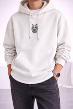 Erkek Siyah Alpha Wolf Kapüşonlu Oversize 3 iplik Şardonlu Salaş Bol Kesim Hoodie Sweatshirt