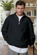 Erkek Siyah Balıkçı Yaka 3 Iplik Içi Polarlı Şardonlu Oversize Sweatshirt