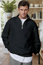 Erkek Siyah Balıkçı Yaka 3 Iplik Içi Polarlı Şardonlu Oversize Sweatshirt
