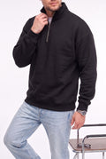 Erkek Siyah Balıkçı Yaka 3 Iplik Içi Polarlı Şardonlu Oversize Sweatshirt