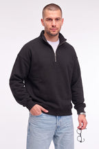 Erkek Siyah Balıkçı Yaka 3 Iplik Içi Polarlı Şardonlu Oversize Sweatshirt